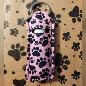 Pink Paw Print Lip Balm Holder Keychain